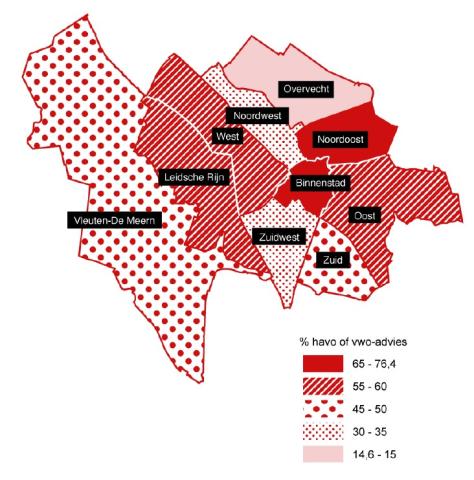 Percentage havo/vwo advies per wijk in Utrecht